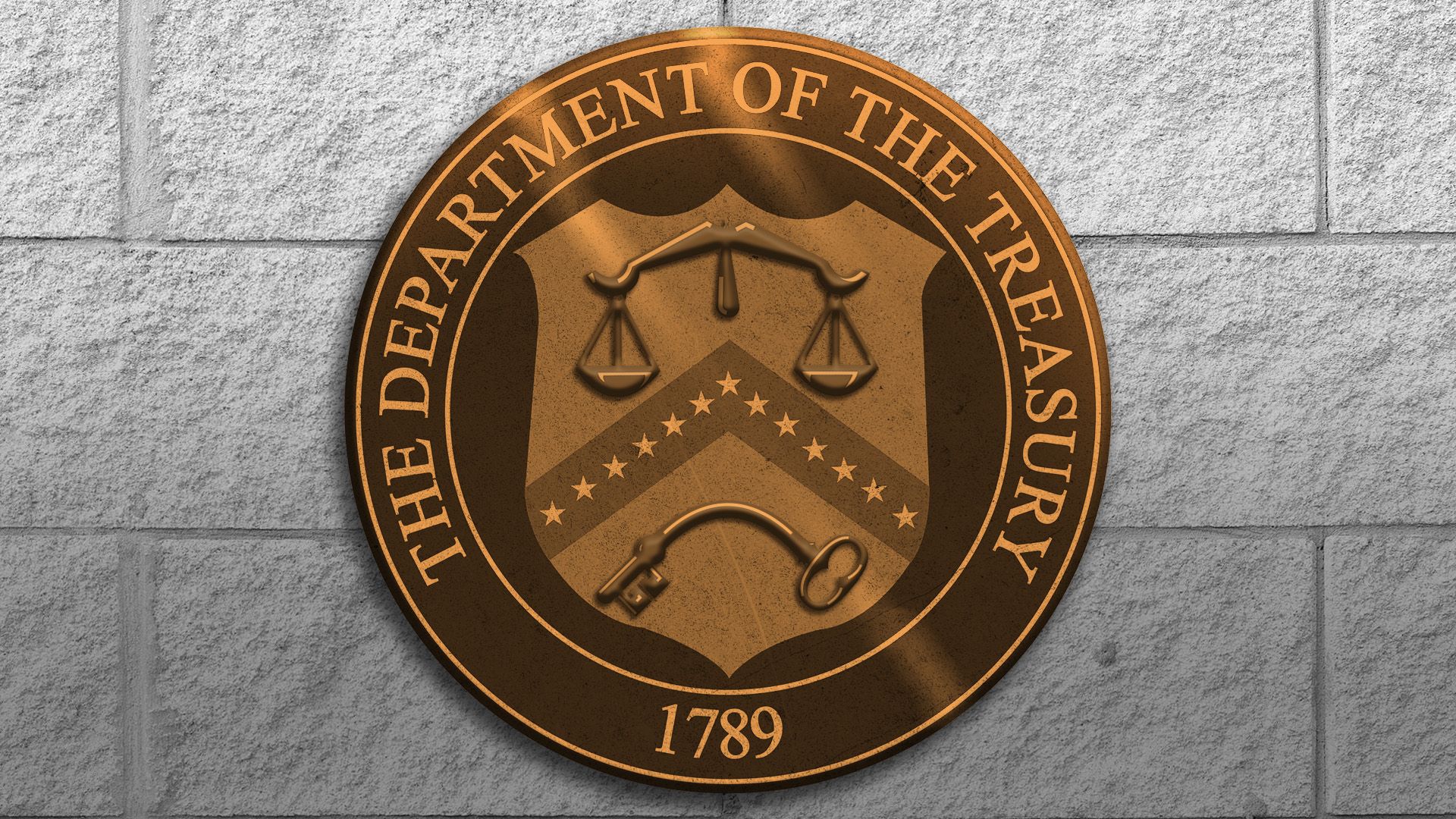 Illustration of the U.S. Treasury Department seal with the scale and key of the logo indicating a sad face