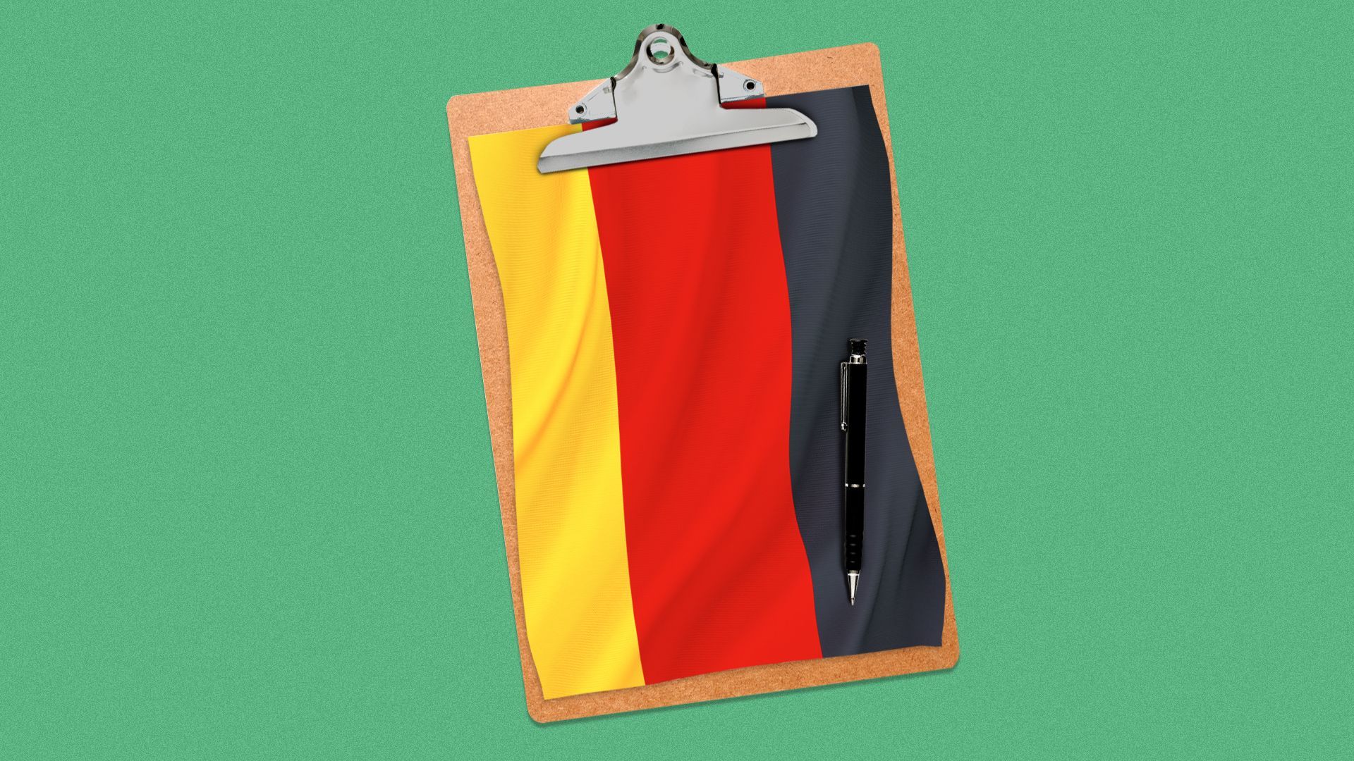 Illustration of a German flag on a clipboard. 