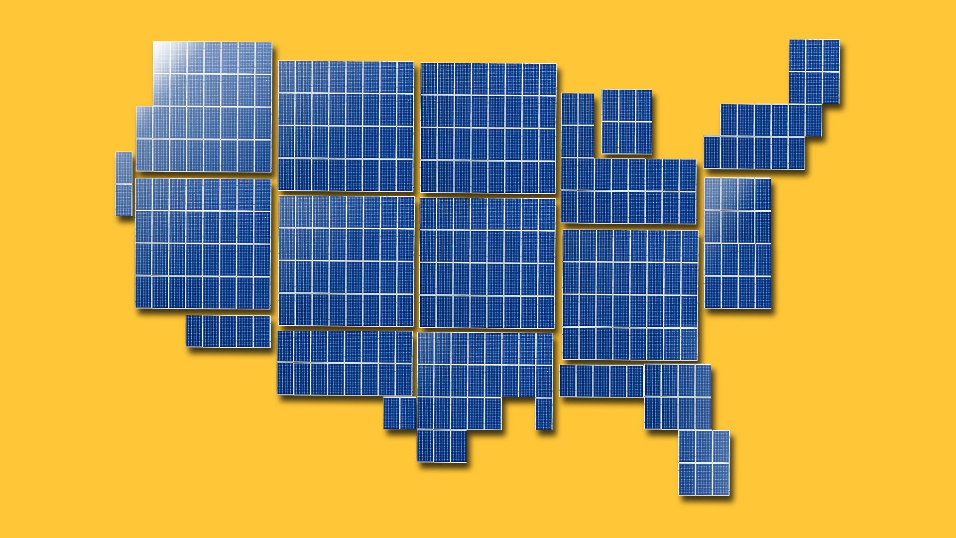 Illustration of a map of the United States comprised of solar panels