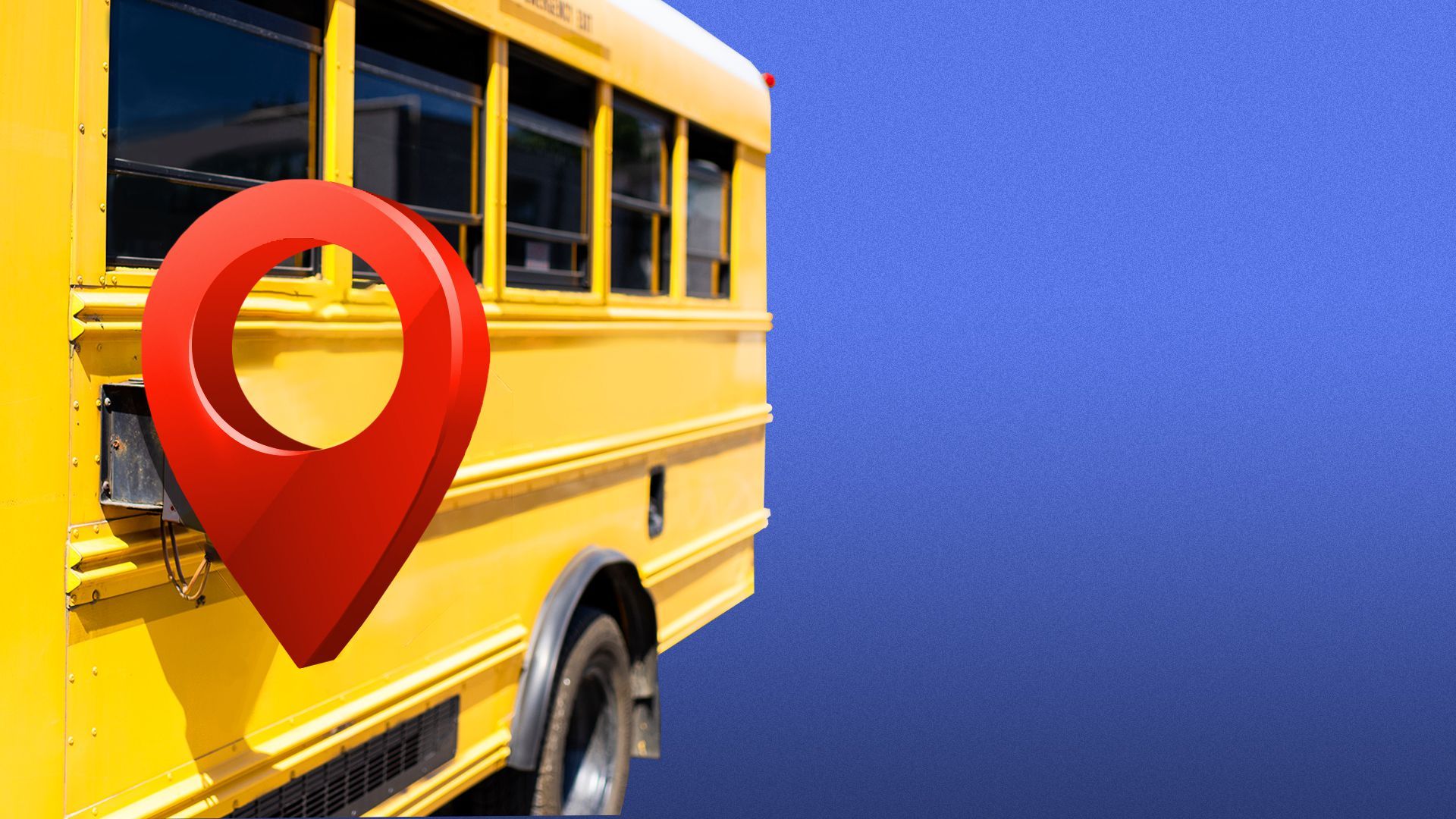 Illustration of a school bus stop sign replaced with a location pin symbol