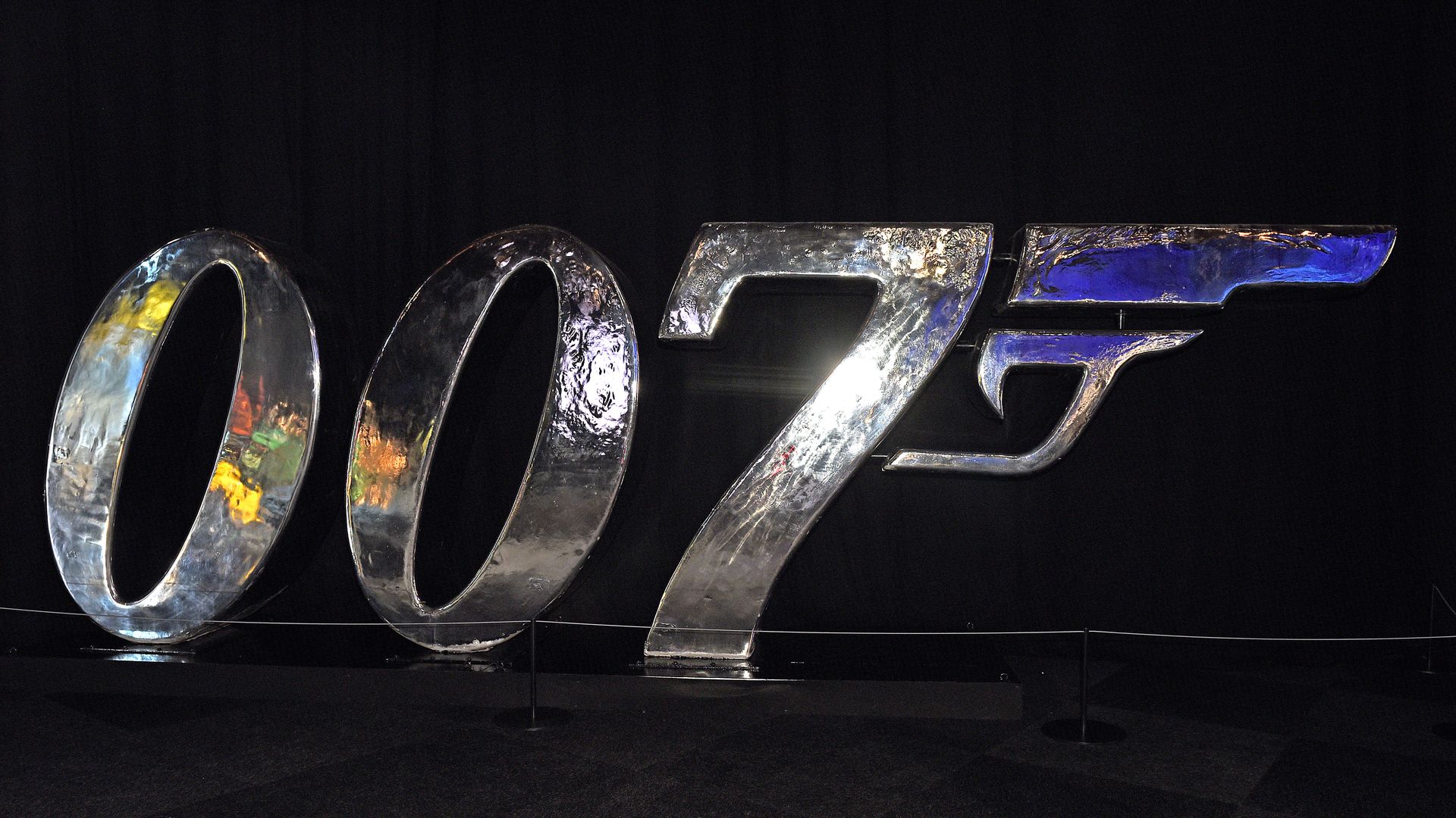 The 007 logo is seen at the Bond in motion exhibition at Brussels Expo on Ja (Photo by Didier Messens/Getty Images)