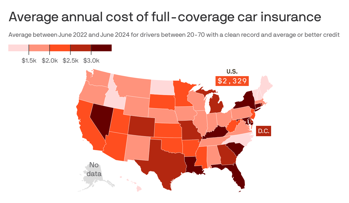 axios.com - Alex Fitzpatrick - The states with the most expensive car insurance, mapped