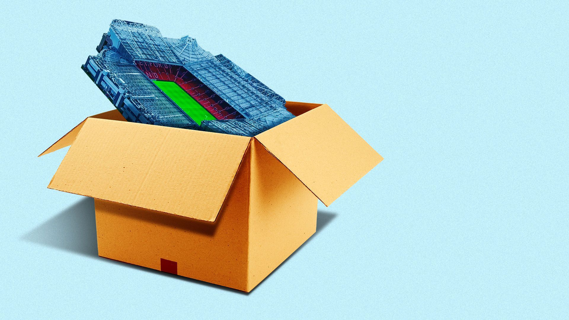 Illustration of a stadium sitting in a cardboard box