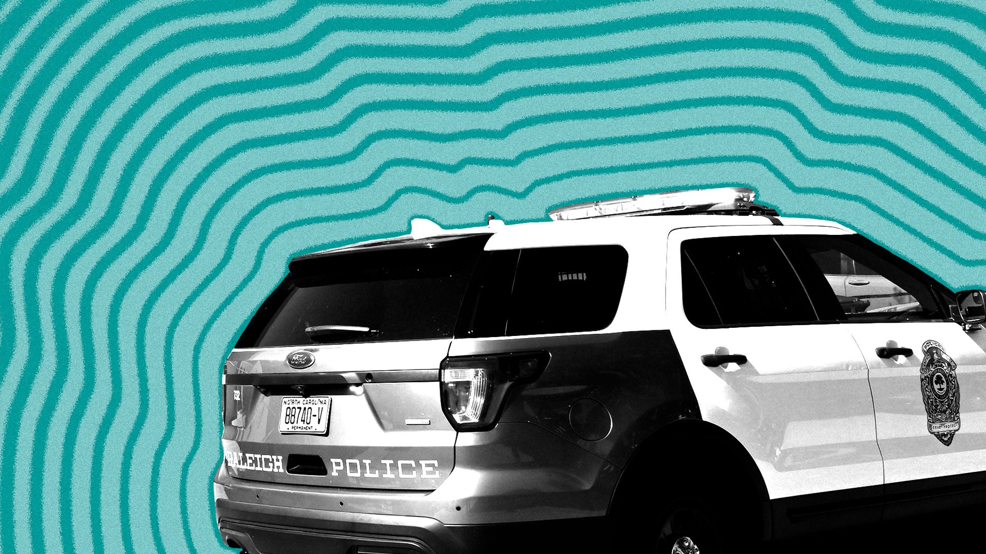 Photo illustration of a Raleigh Police cruiser with lines radiating from it.