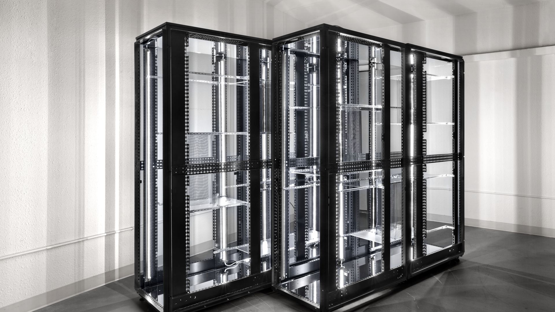 A box-like installation with metal and clear paneling