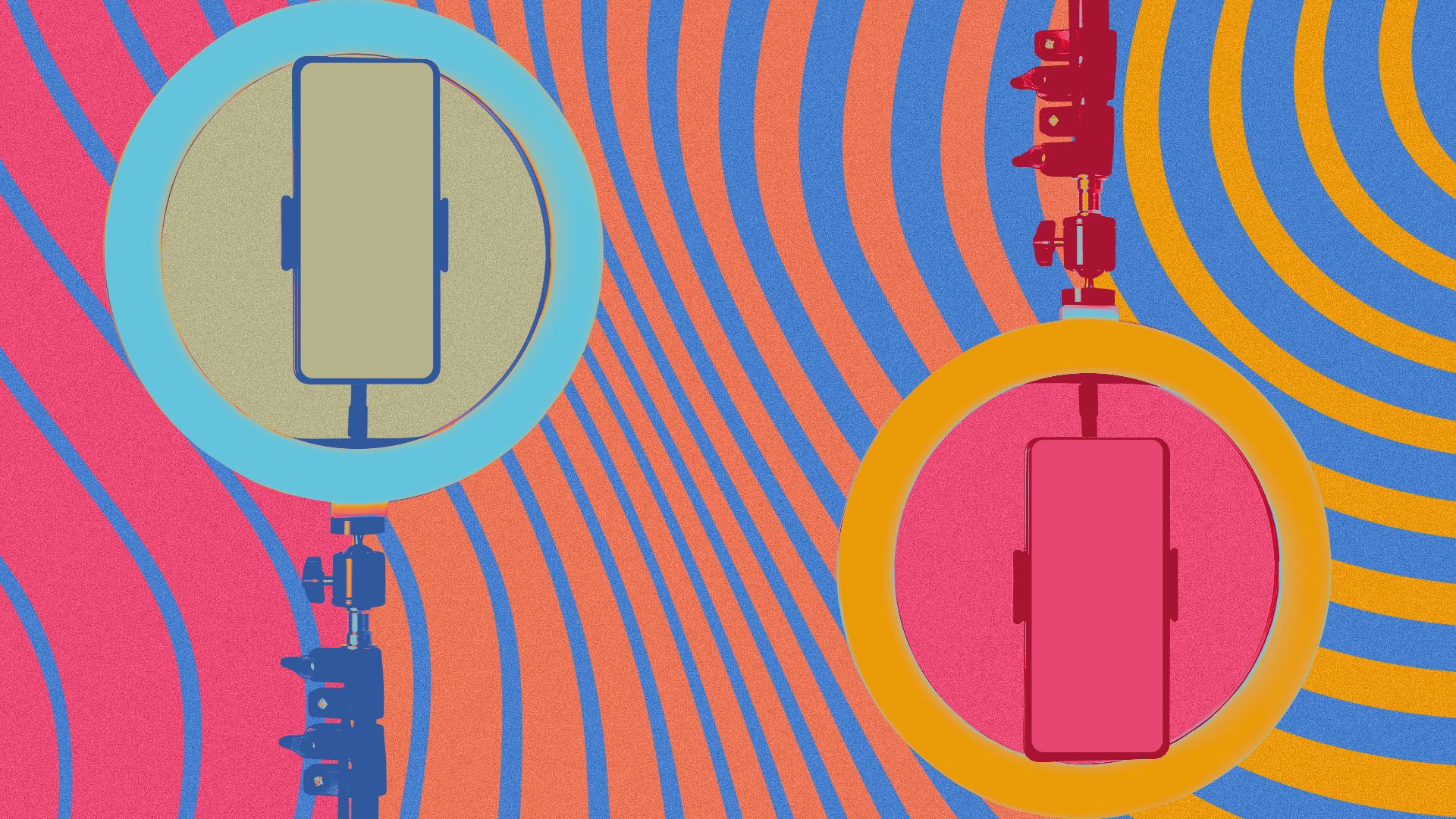 Illustration of ring lights in with wavy lines in the background