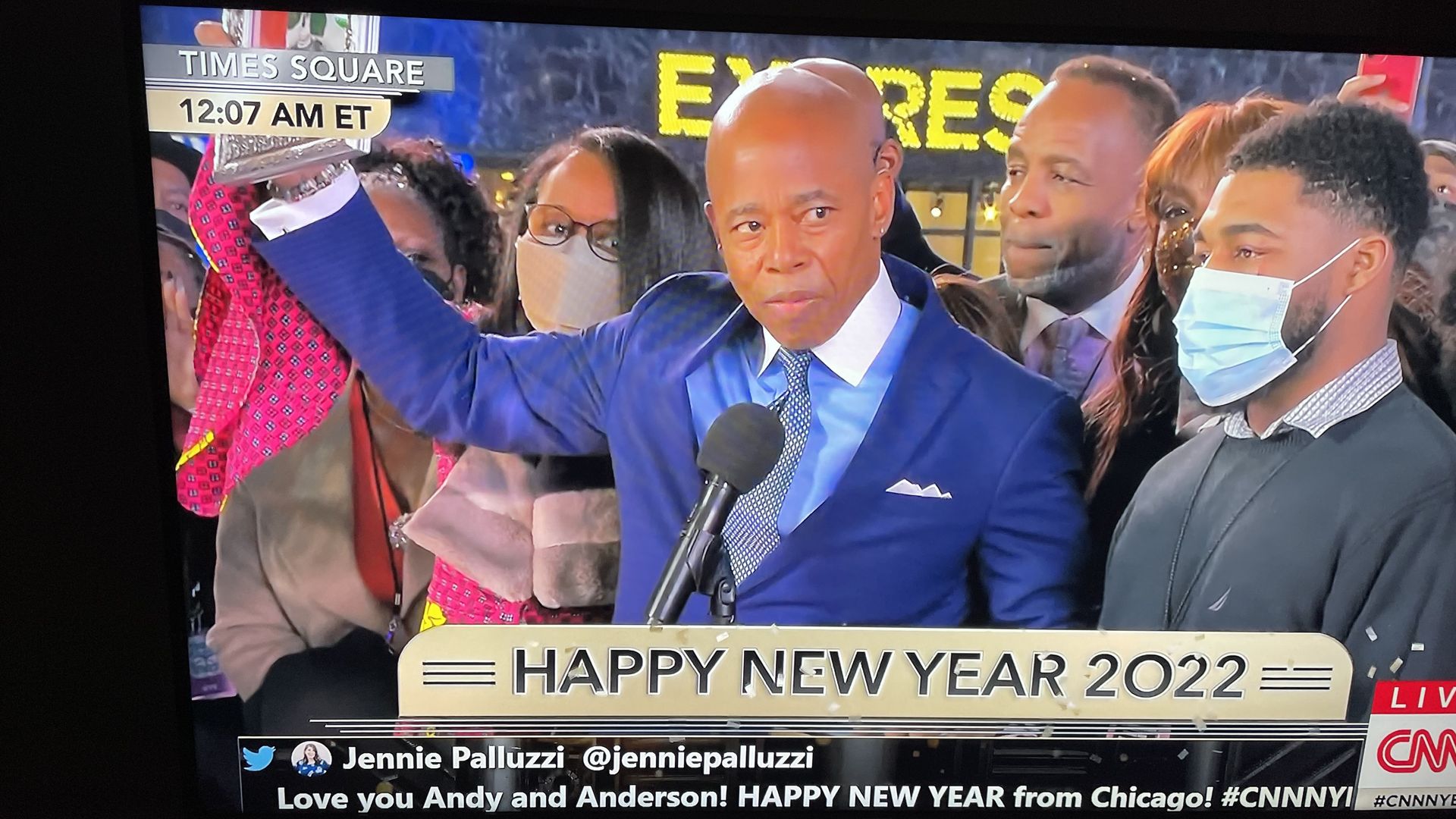 NYC Mayor Eric Adams is sworn in just after midnight on New Year's, as seen on CNN