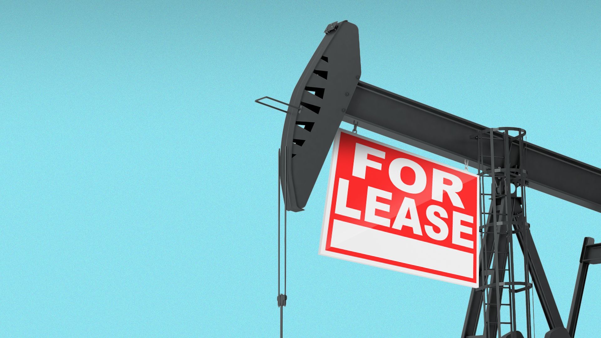 Illustration of an oil rig with a "For Lease" sign hanging from the top like a real estate sign