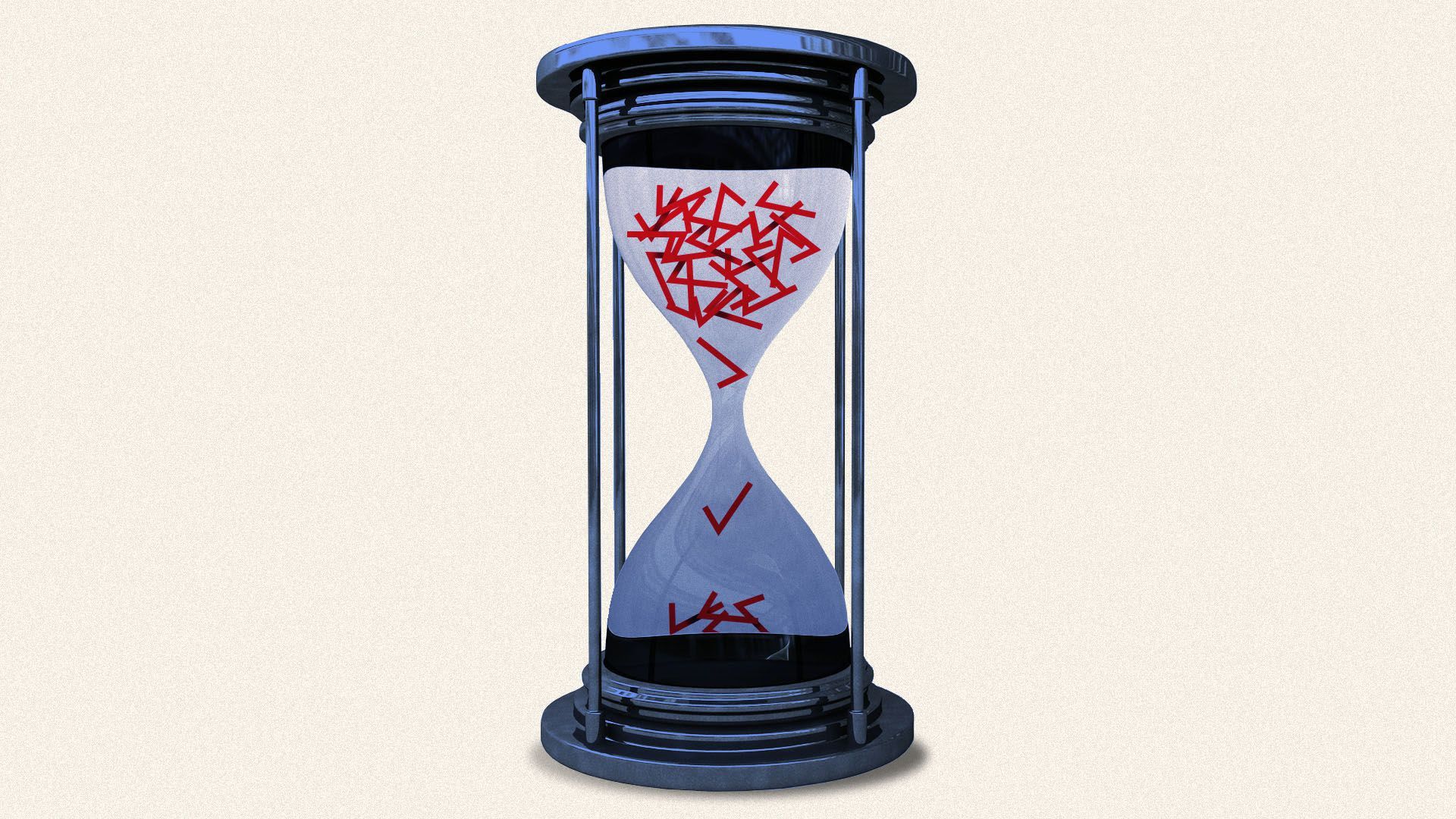 An illustration of an hourglass with marks falling through it
