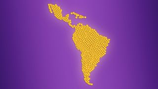 Ilustración de monedas dispuestas en forma de América Latina.