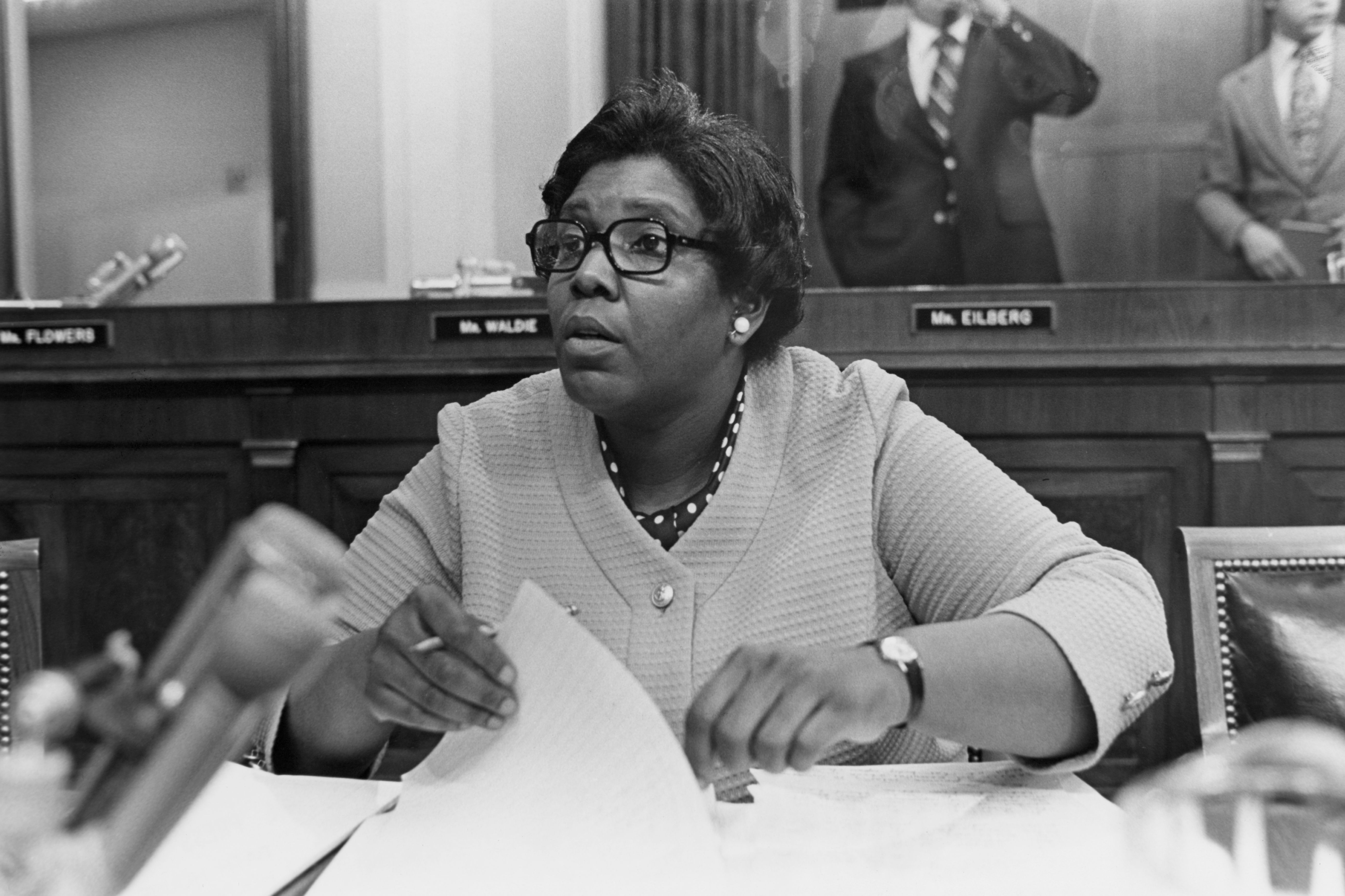 U.S. Rep Barbara Jordan (D-Texas) on the House Judiciary Committee during a hearing on the impeachment of President Richard Nixon, July 1974. 