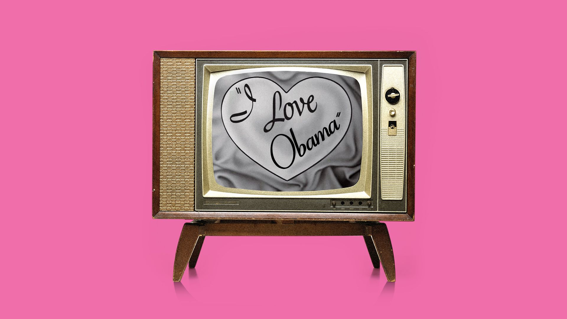 Illustration of an old television with "I Love Obama" on the screen looking like the "I Love Lucy" logo
