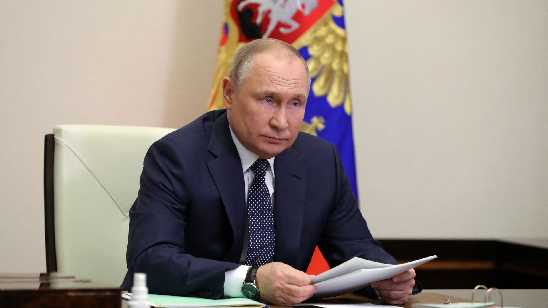 Russian President Vladimir Putin during a virtual meeting in Moscow on March 31.