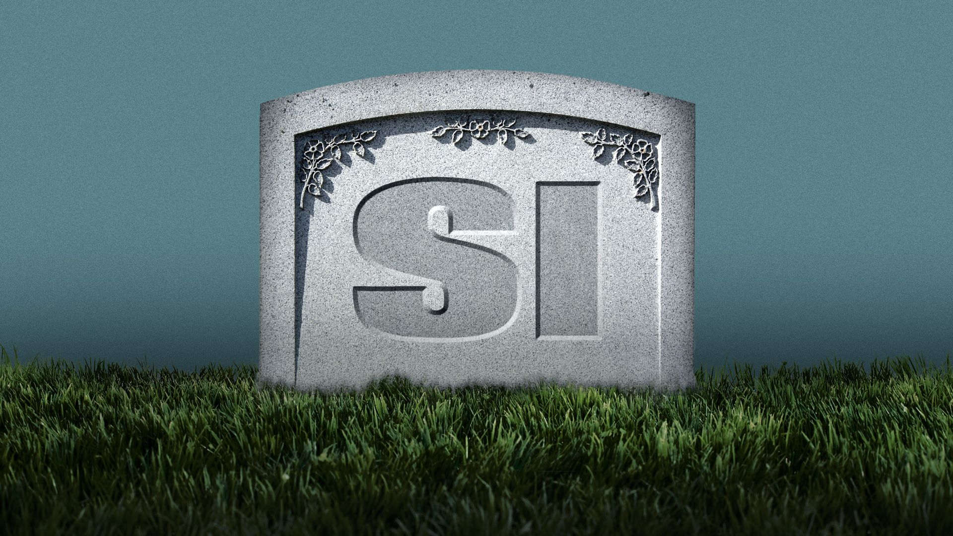 Illustration of the Sports Illustrated logo carved into a tombstone.