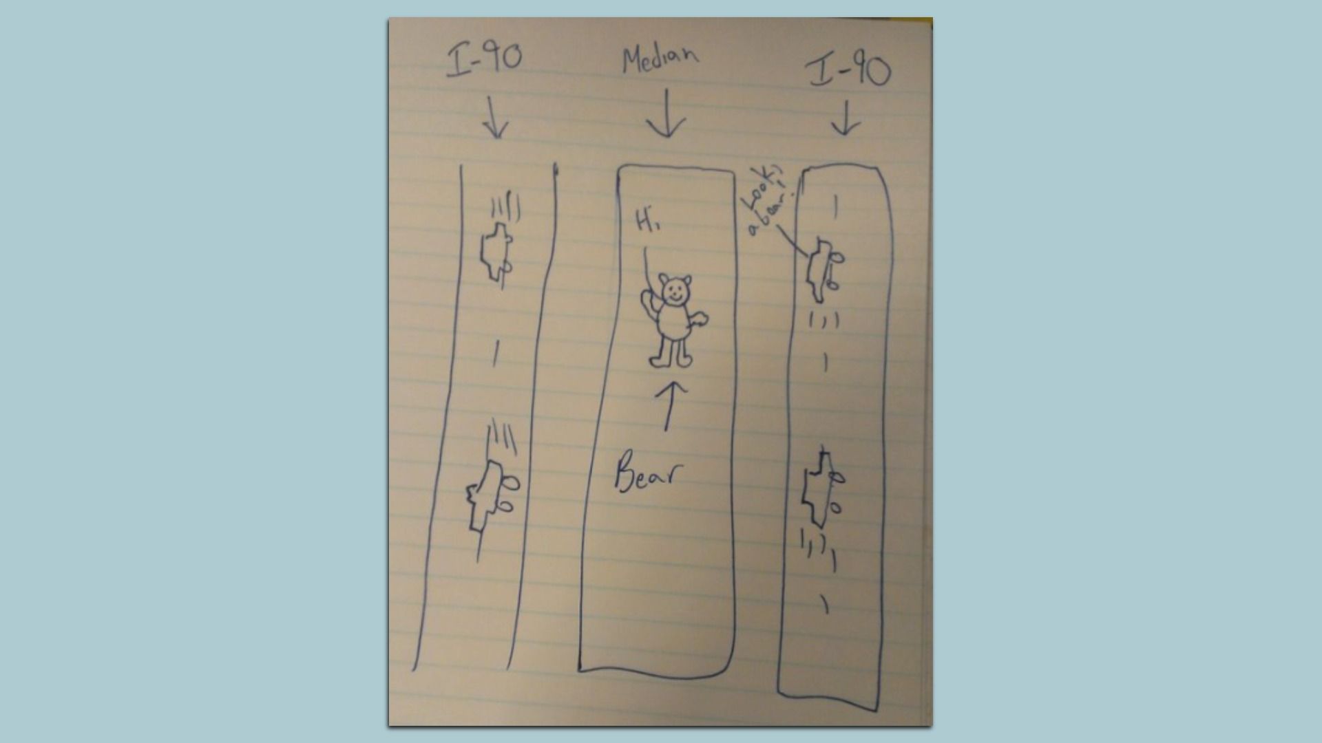 A rough sketch of a bear in a road. 