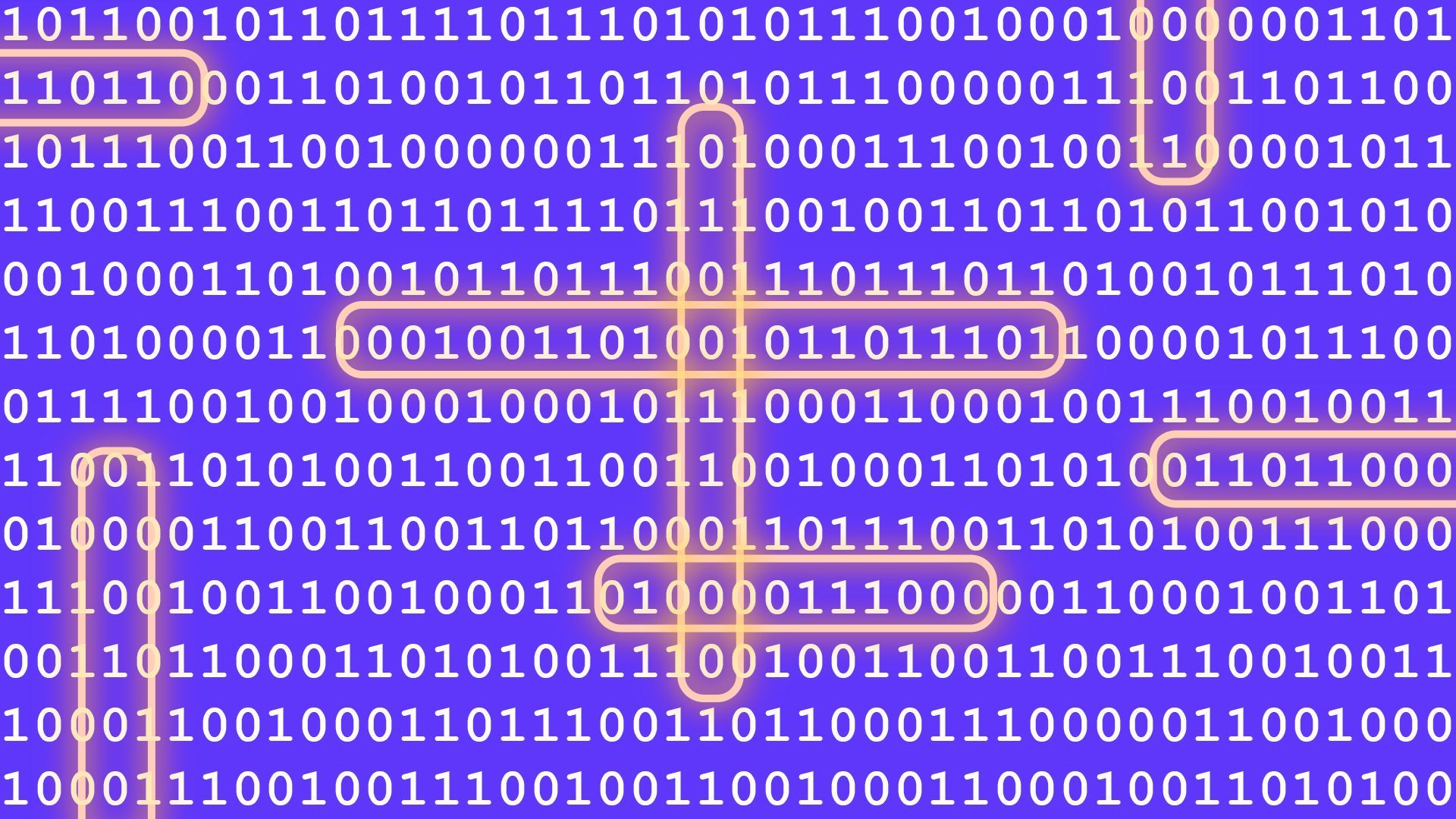 Illustration of a background of binary code with various snippets circled as if in a word find game. 