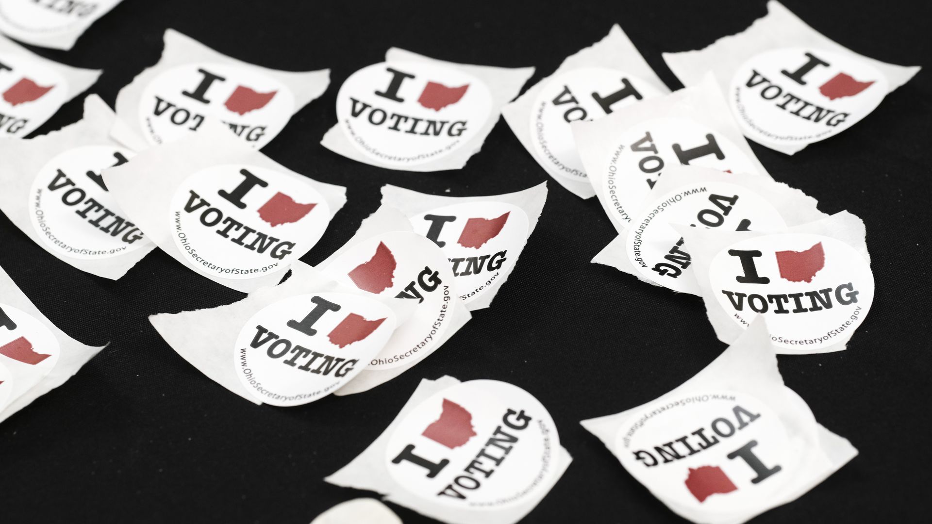 A collection of Ohio "I Voted" stickers.