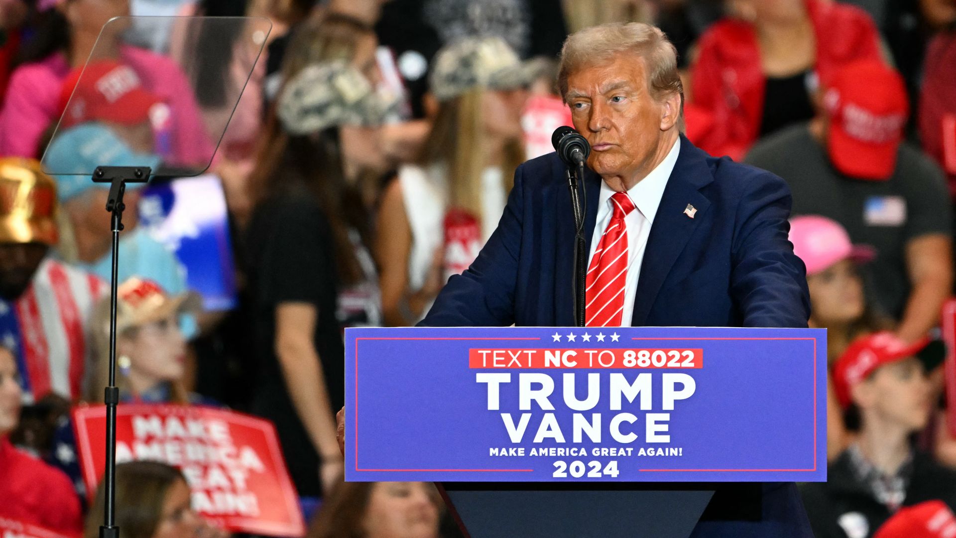 Donald Trump speaks during a rally at the Rocky Mount Event Center in Rocky Mount, North Carolina, on October 30, 