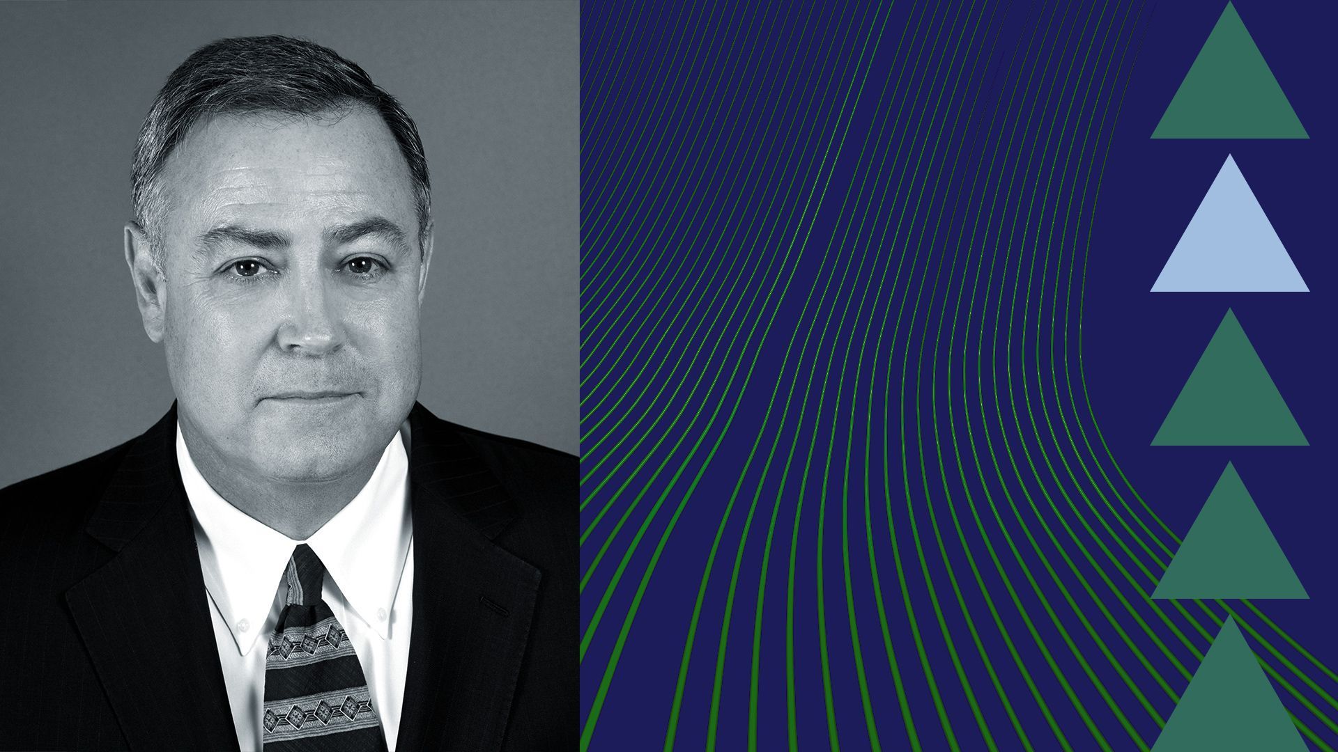 Photo illustration of Ted Brandt surrounded by abstract shapes and light.