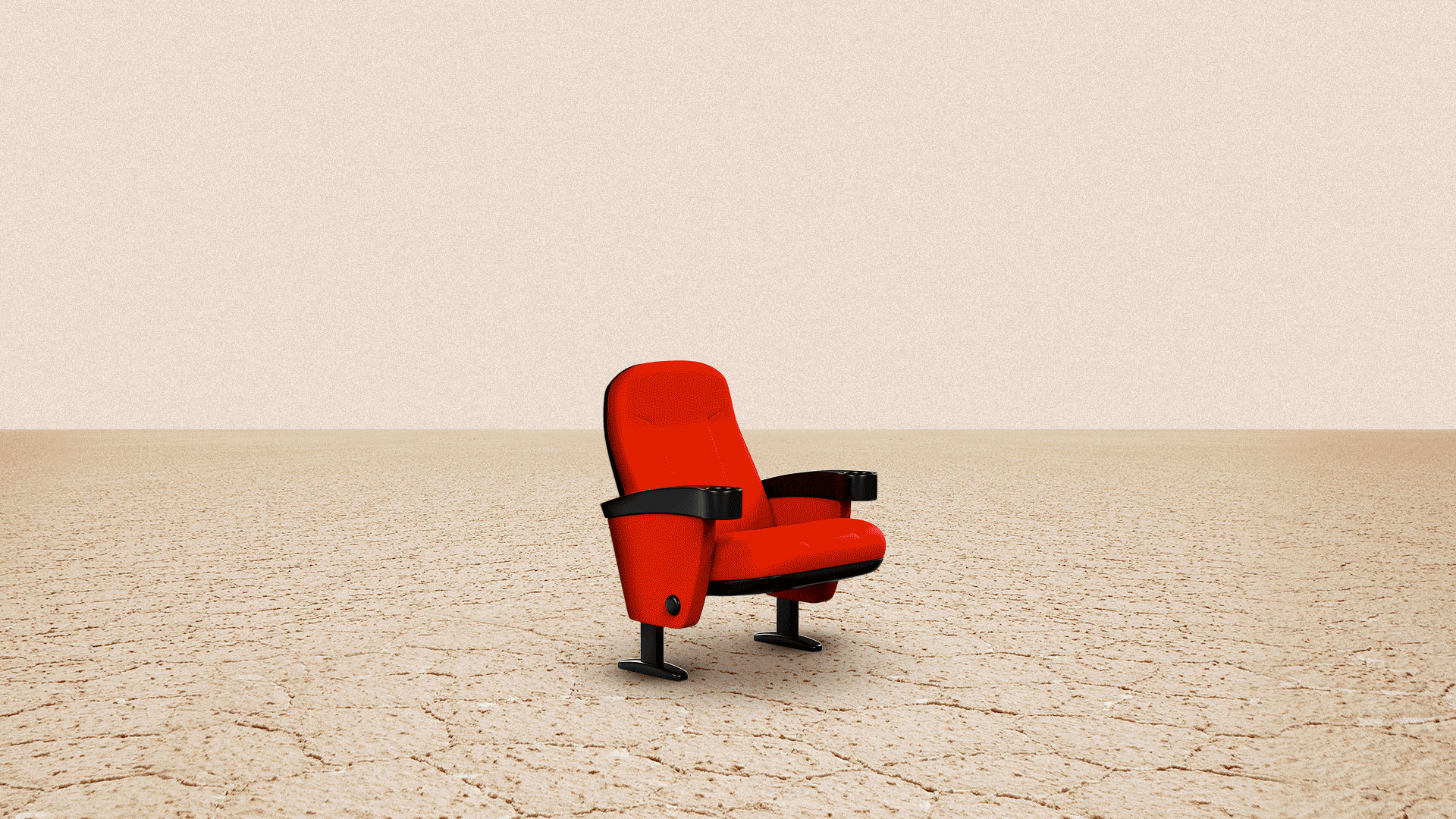 Animated illustration of a theater chair out in the desert with a tumbleweed going by.