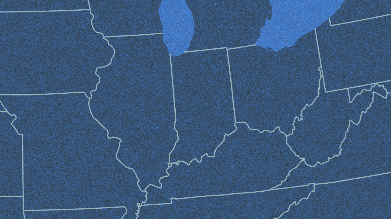 Animated illustration of the state of Indiana eating parts of Illinois like Pac-man.
