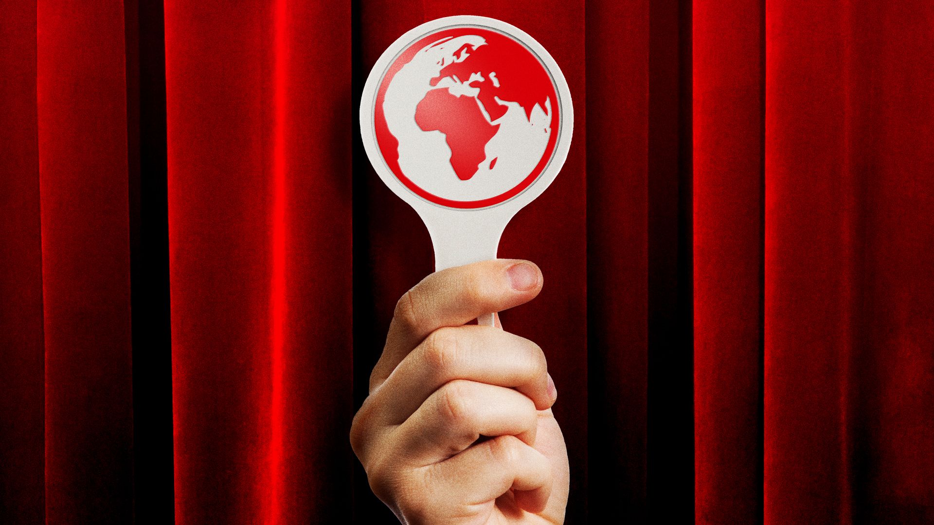 Illustration of a bidding paddle with a sticker of the earth on it.