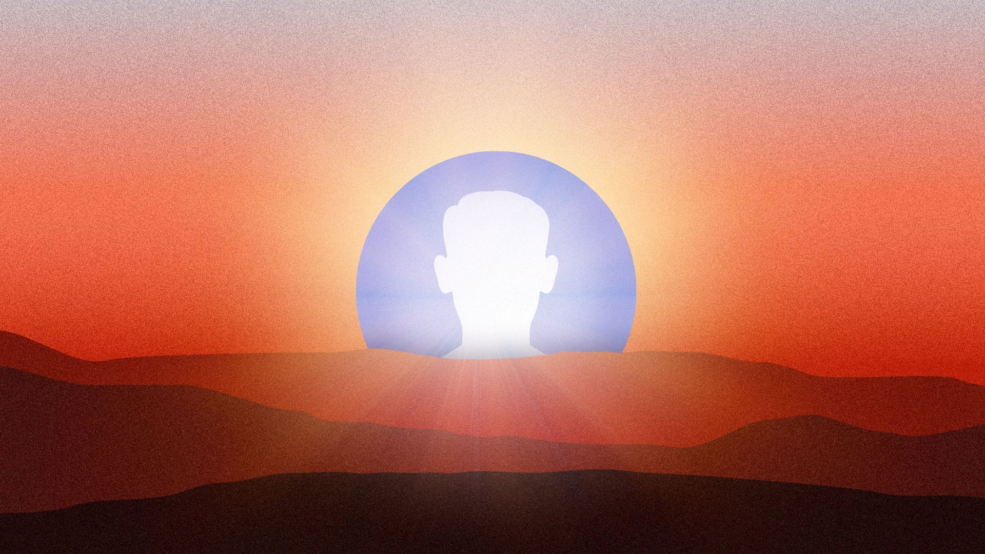 Illustration of a Facebook default profile picture as a setting sun. 