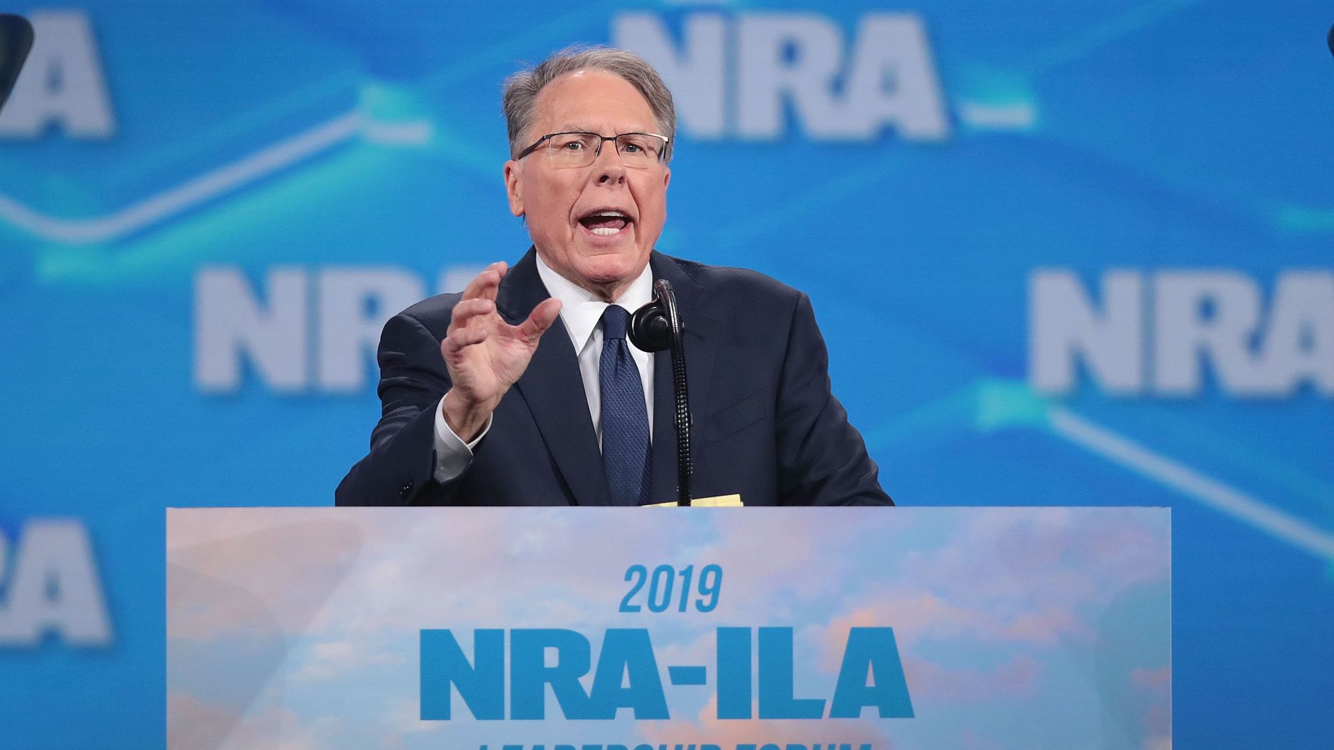  Wayne LaPierre, NRA vice president and CEO, speaks to guests at the NRA-ILA Leadership Forum at the 148th NRA Annual Meetings & Exhibits on April 26