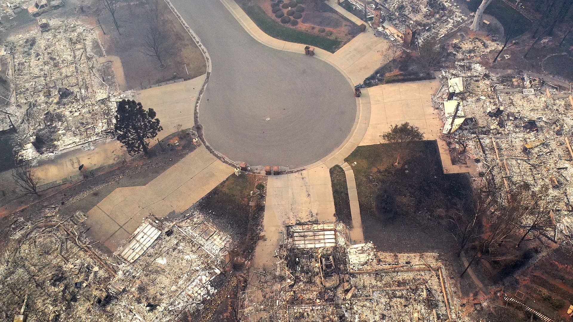 Aerial view of Camp Fire destruction in California