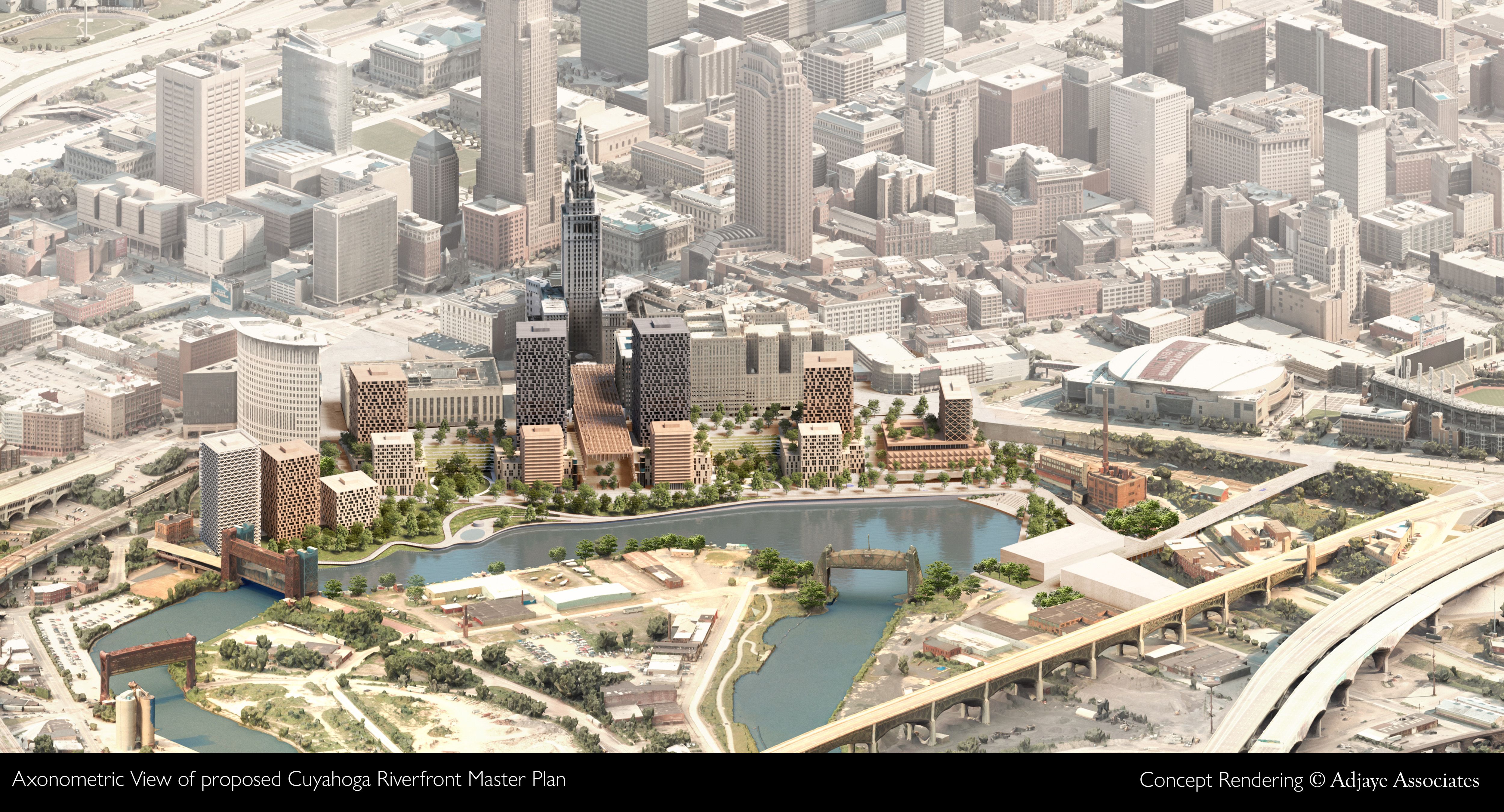Visual rendering of the new Cuyahoga River master development plan