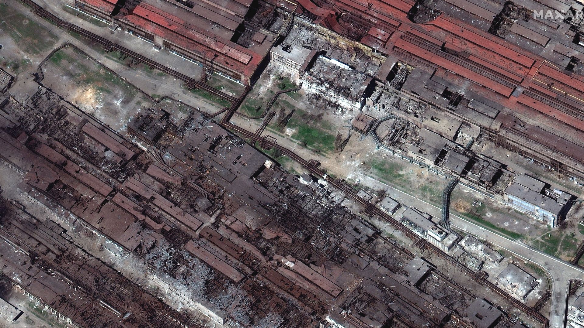 A satellite image overview of the Azovstal steel plant collected on April 29.