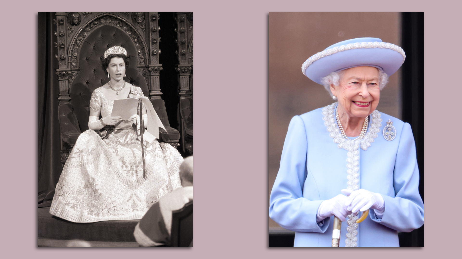 Queen Elizabeth II in periwinkle suit and hat on her jubilee celebration