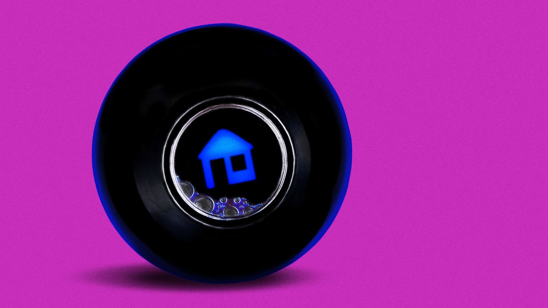 Illustration of a Magic 8 ball with a house instead of a triangle in the viewfinder.