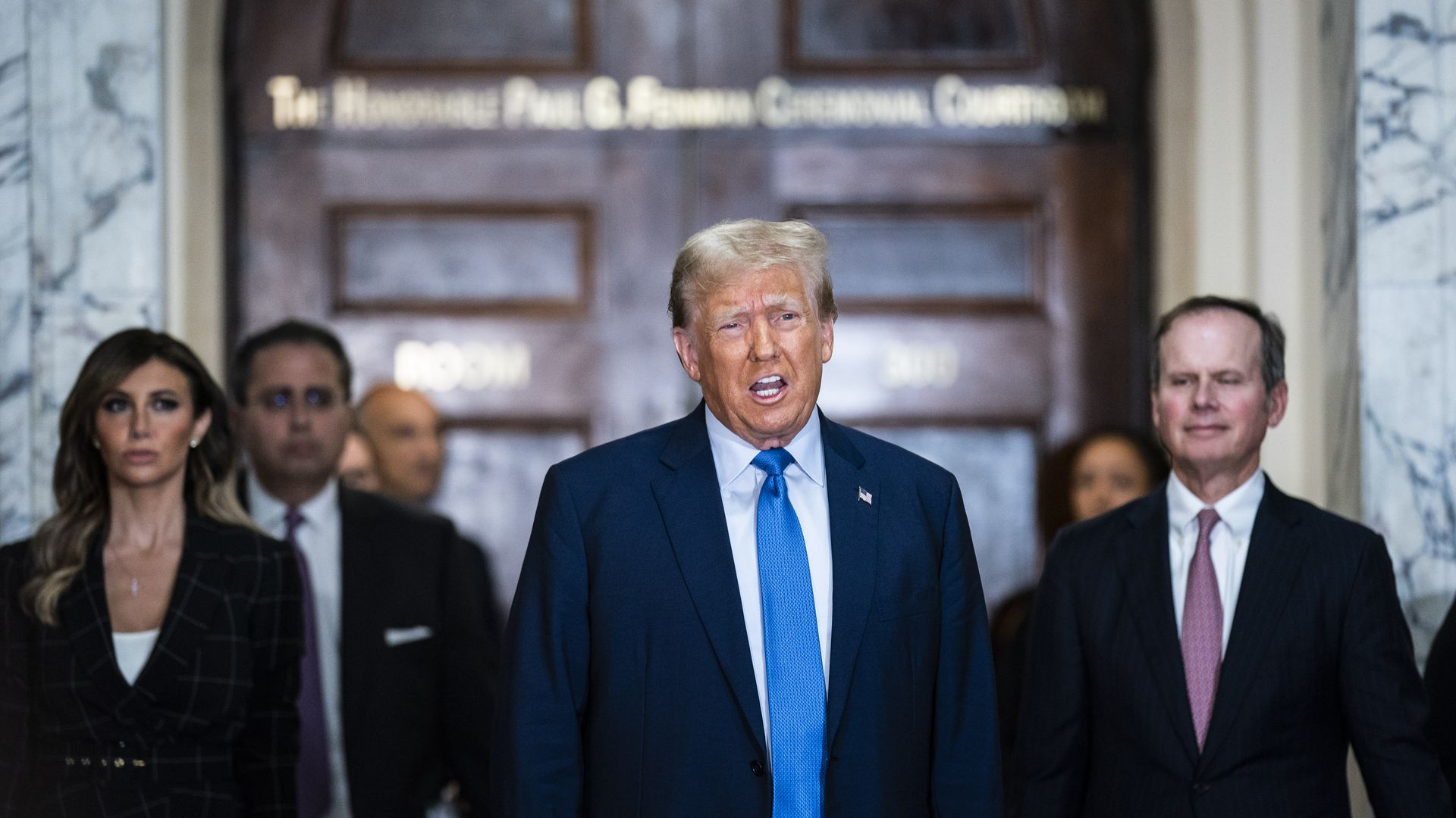 Former President Donald Trump arrives arrives to testify in his civil fraud case at the State Supreme Court of New York on Monday, Nov. 06, 2023, in New York, NY.