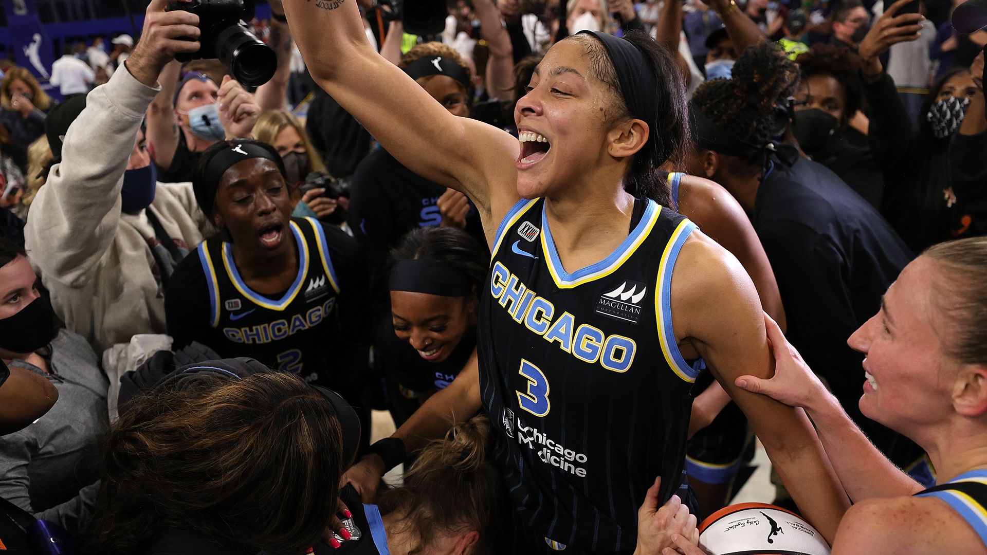 Photo of a basketball player celebrating