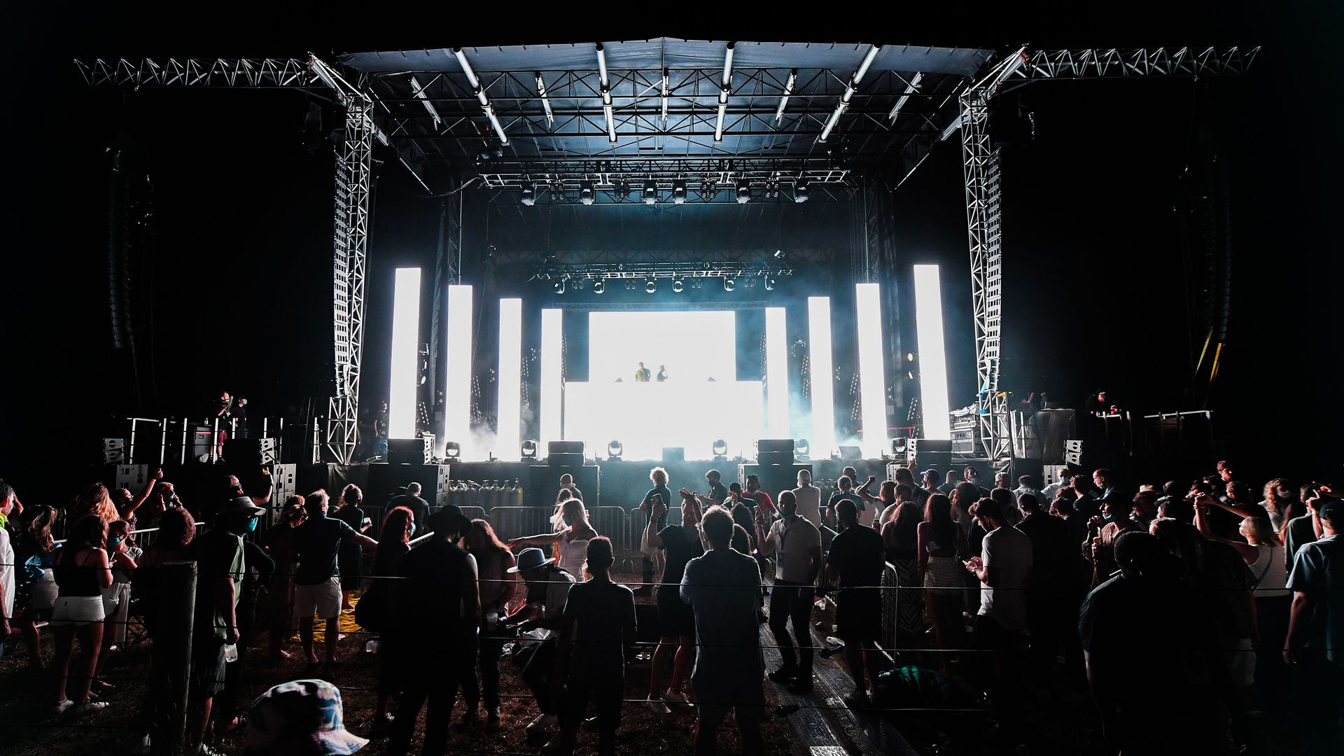 Electornic music duo The Chainsmokers performing on stage in the Hamptons