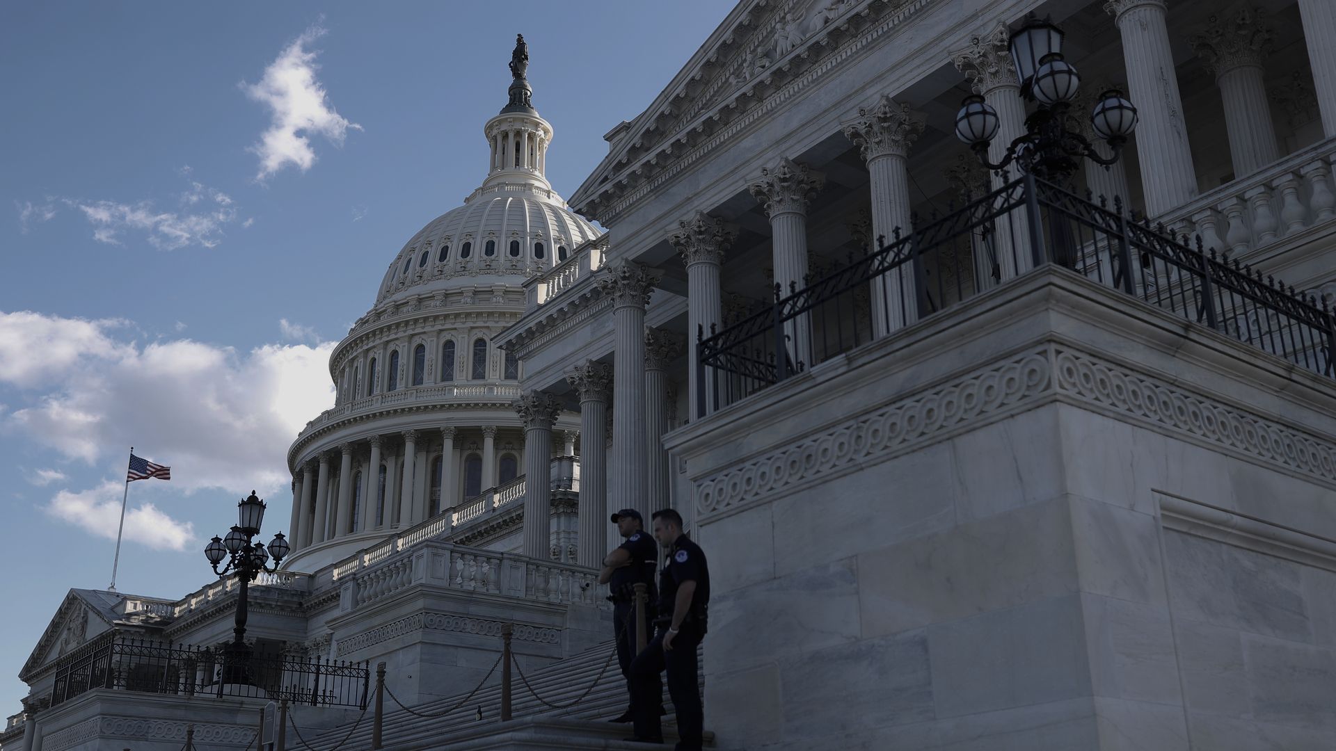 US Capitol Police officers outside the Capitol building before a hearing of the Select Committee to Investigate the January 6th Attack.