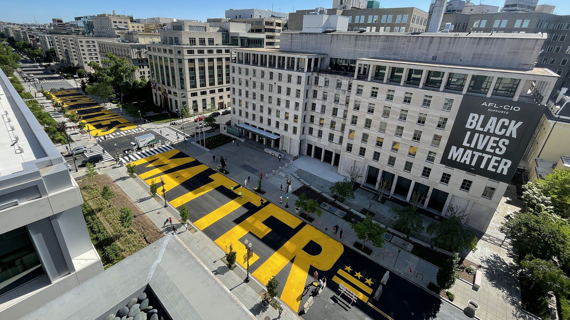Black Lives Matter lettering from an aerial view