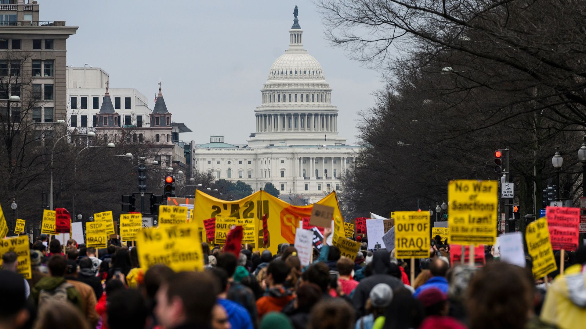 Demonstrators in D.C. protesting the US drone attack that killed Iran's Qasem Soleimani.