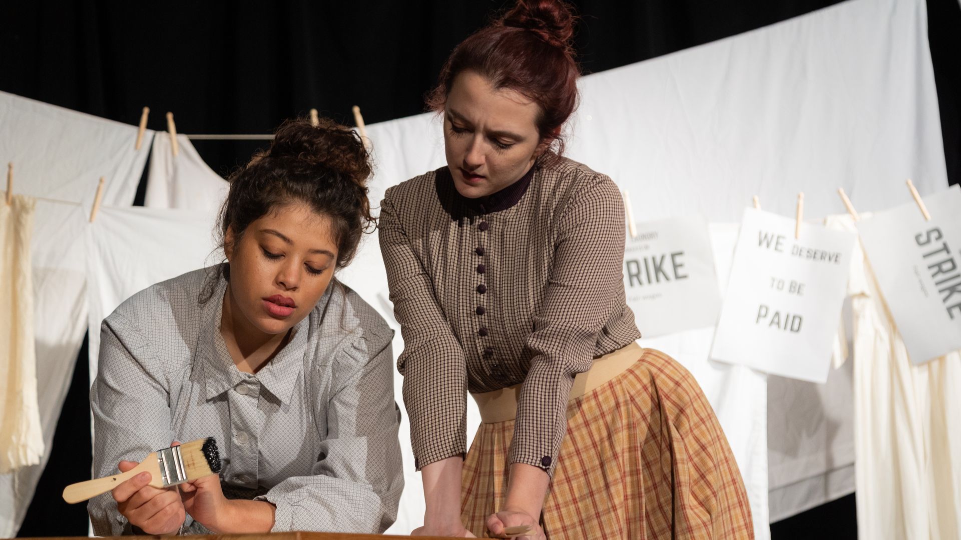 Actors take part in rehearsal for "The Wash."