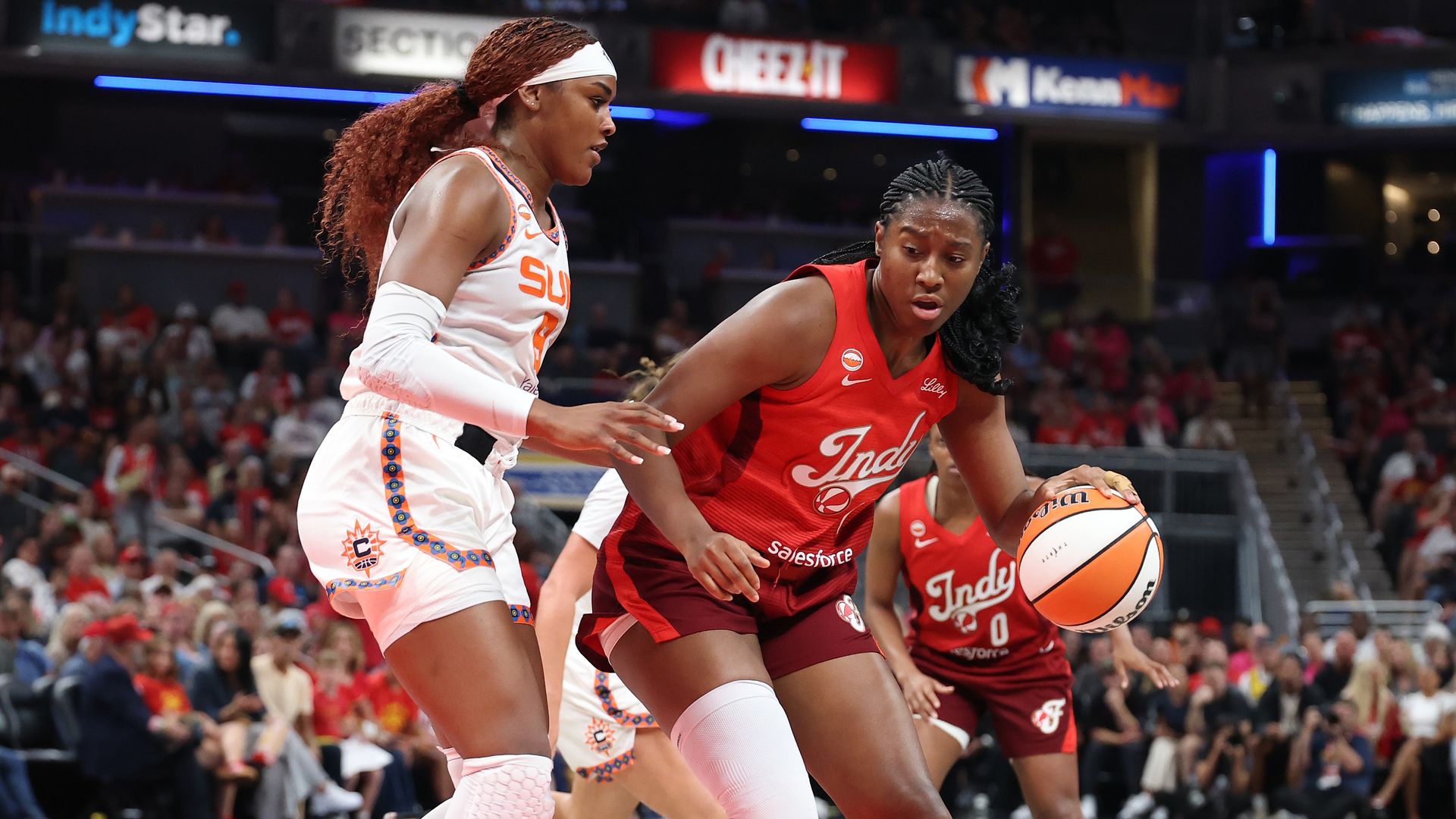 Aliyah Boston #7 of the Indiana Fever against the Connecticut Sun at Gainbridge Fieldhouse on August 28, 2026 in Indianapolis, Indiana.