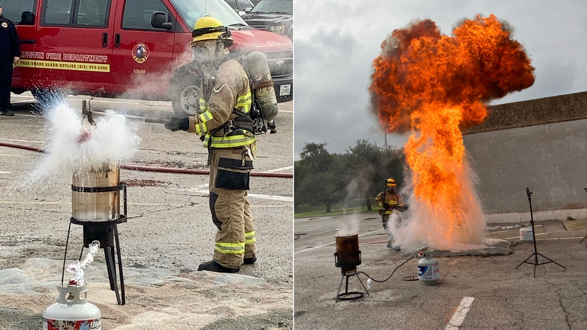 A fireball blows up after a turkey is incorrectly deep-fried.