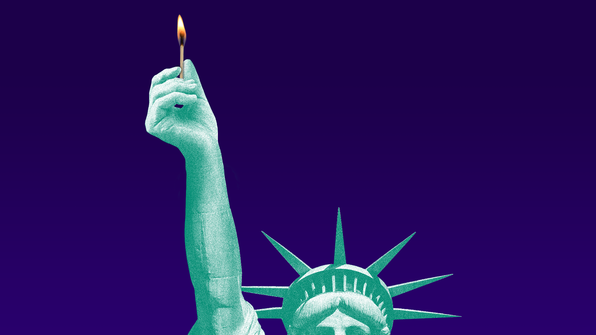 Statue of Liberty with torch replaced by matchstick