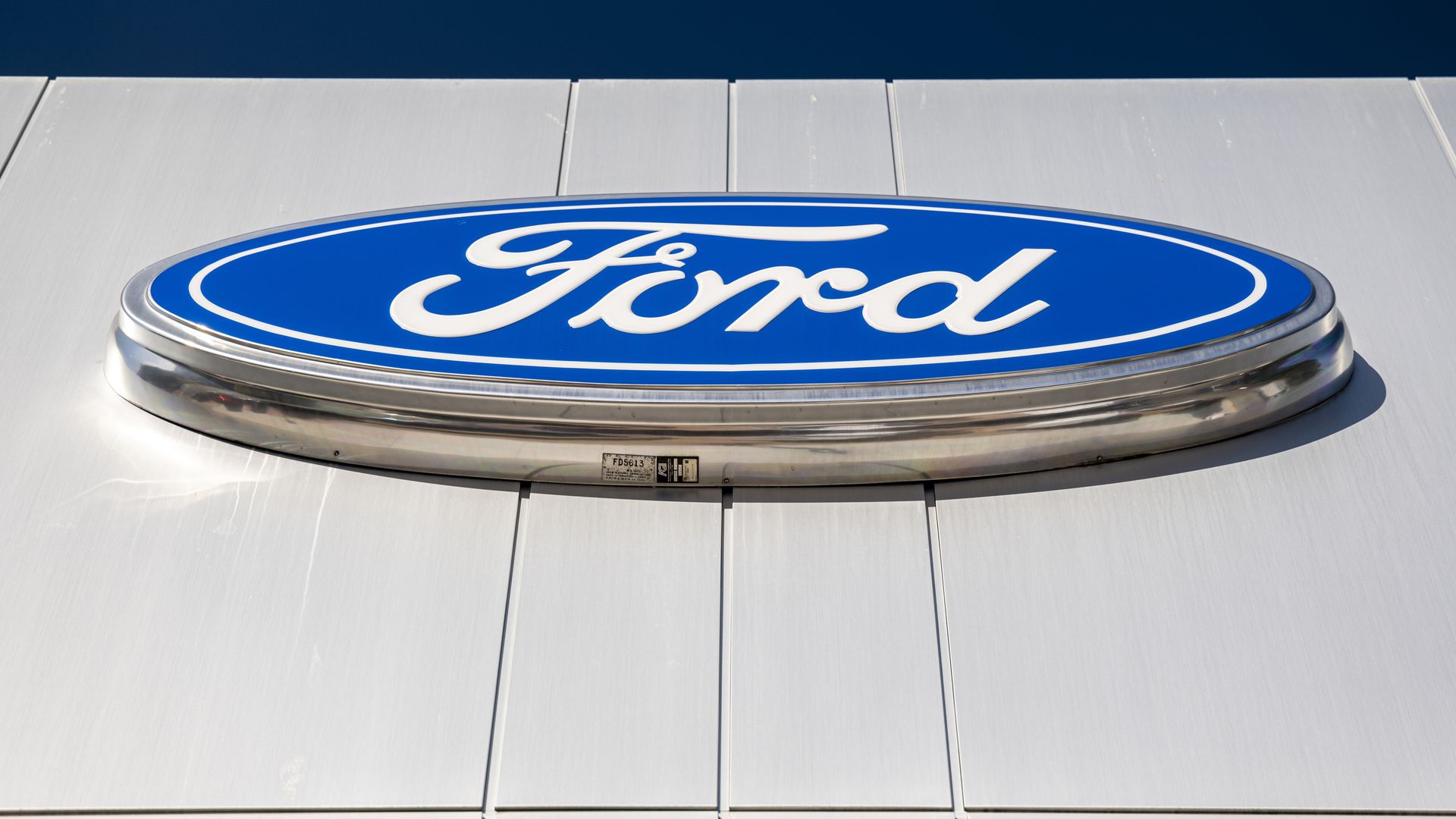 The Ford logo at a dealership in Colma, California, in July 2022.