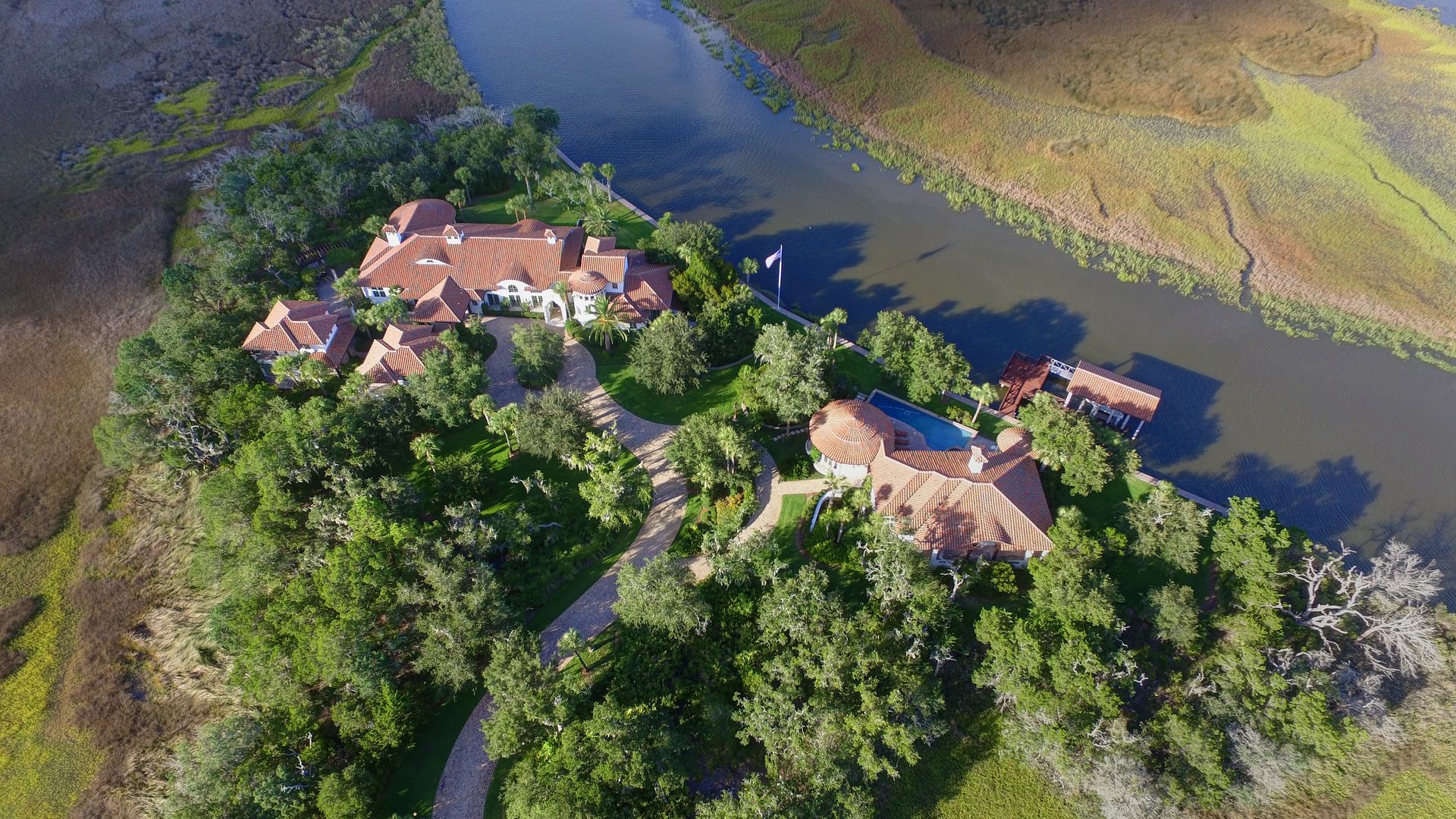Massive house on the water from the air