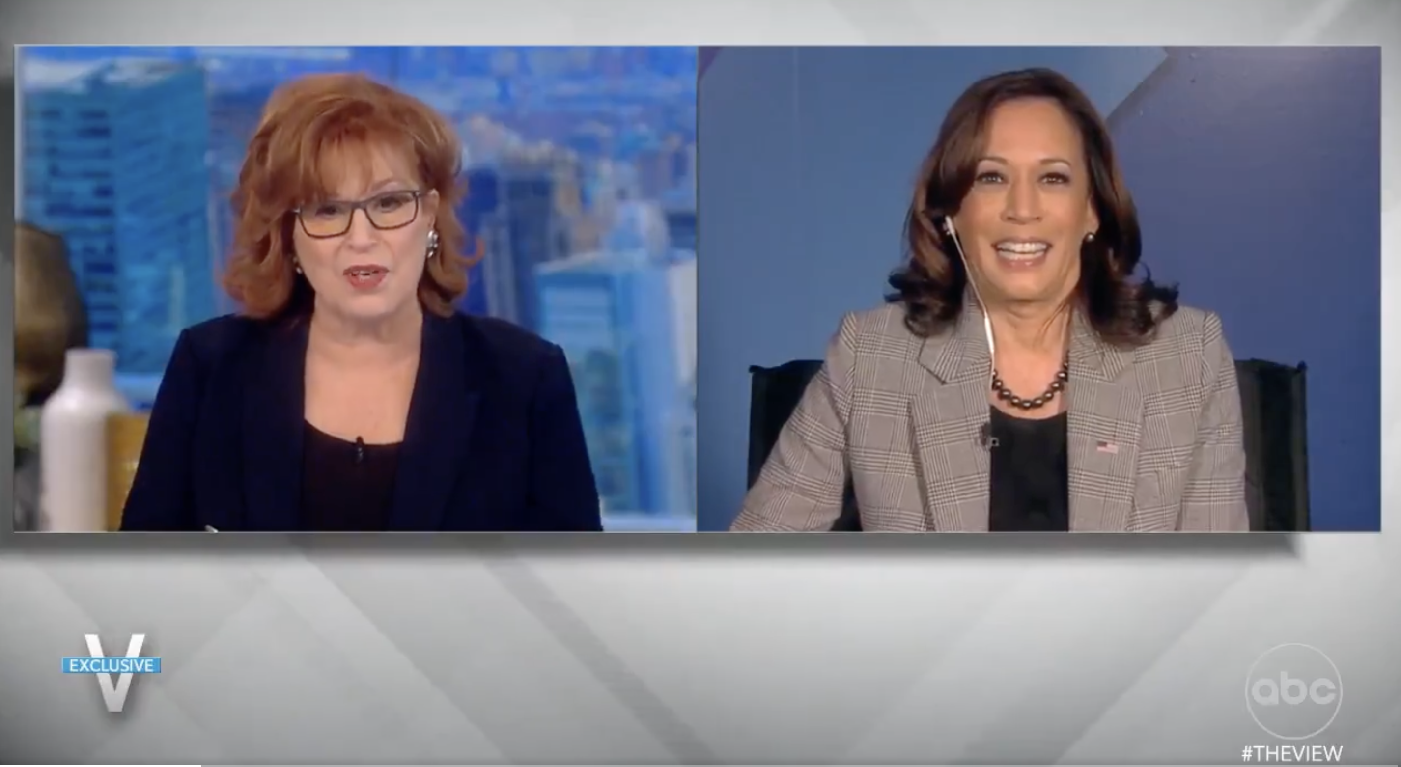 Image of Kamala Harris being interviewed virtually on The View.
