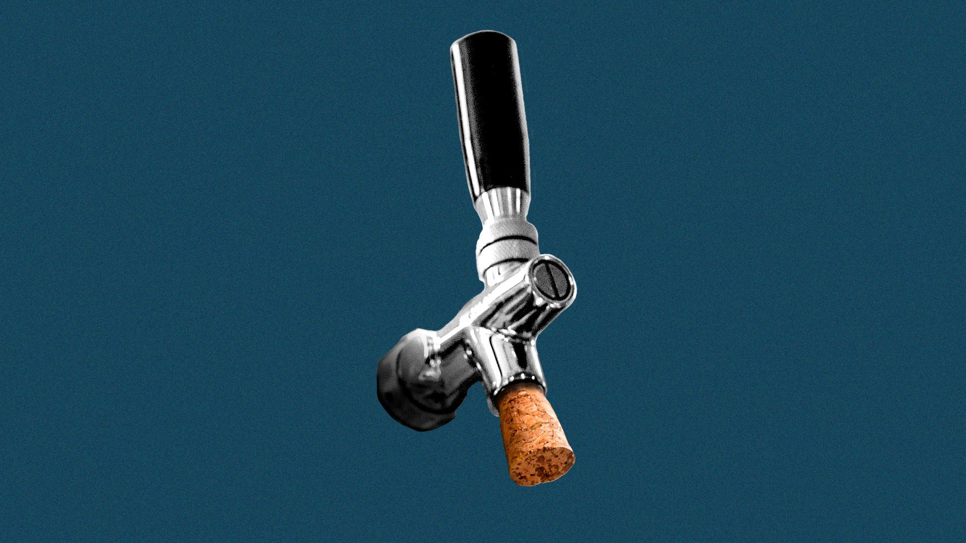 Illustration of a beer tap with a cork in it.