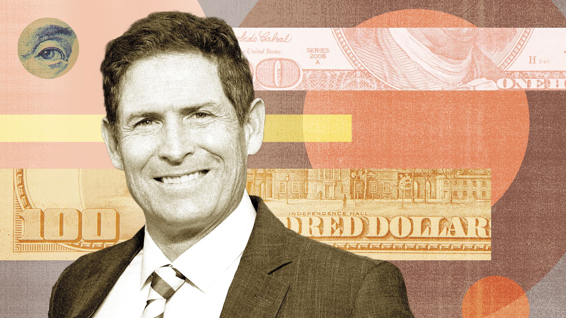 Photo illustration of Steve Young with money elements.