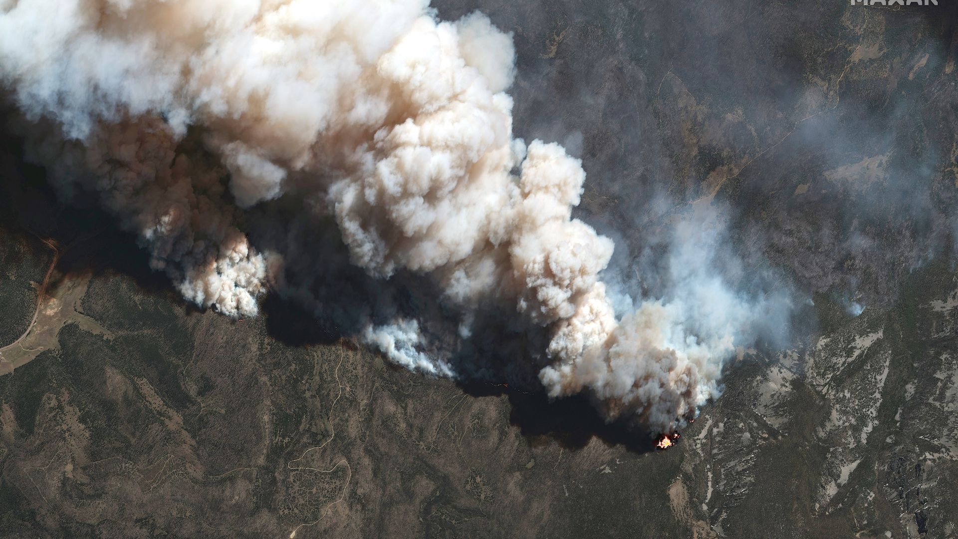 Satellite view of the Calf Canyon wildfire in New Mexico on May 11, 2022.