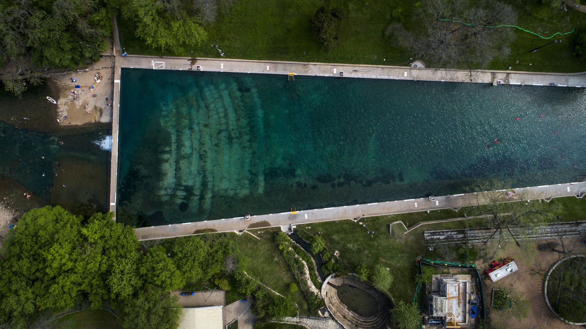 An aerial view of Barton Springs Pool.